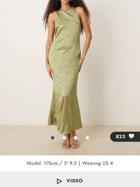 ASOS Satin Textured Olive Green Halter Maxi Dress